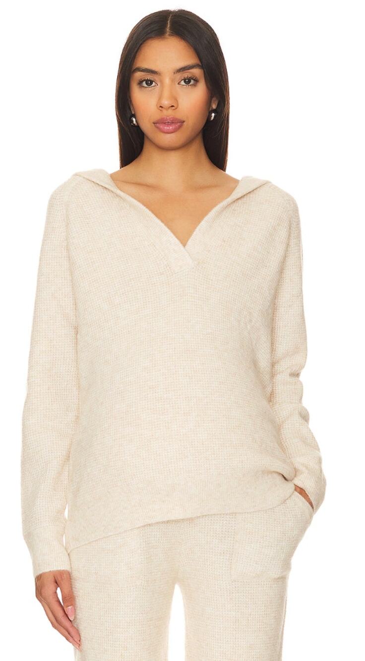 Hatch Sweater Women Small Cozy Waffle Maternity Hoodie in Oatmeal Melange Cozy